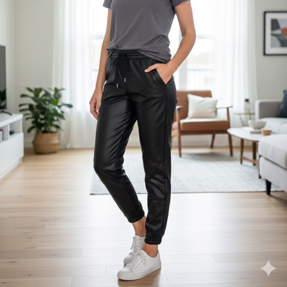 MEXX Black Faux Leather Joggers